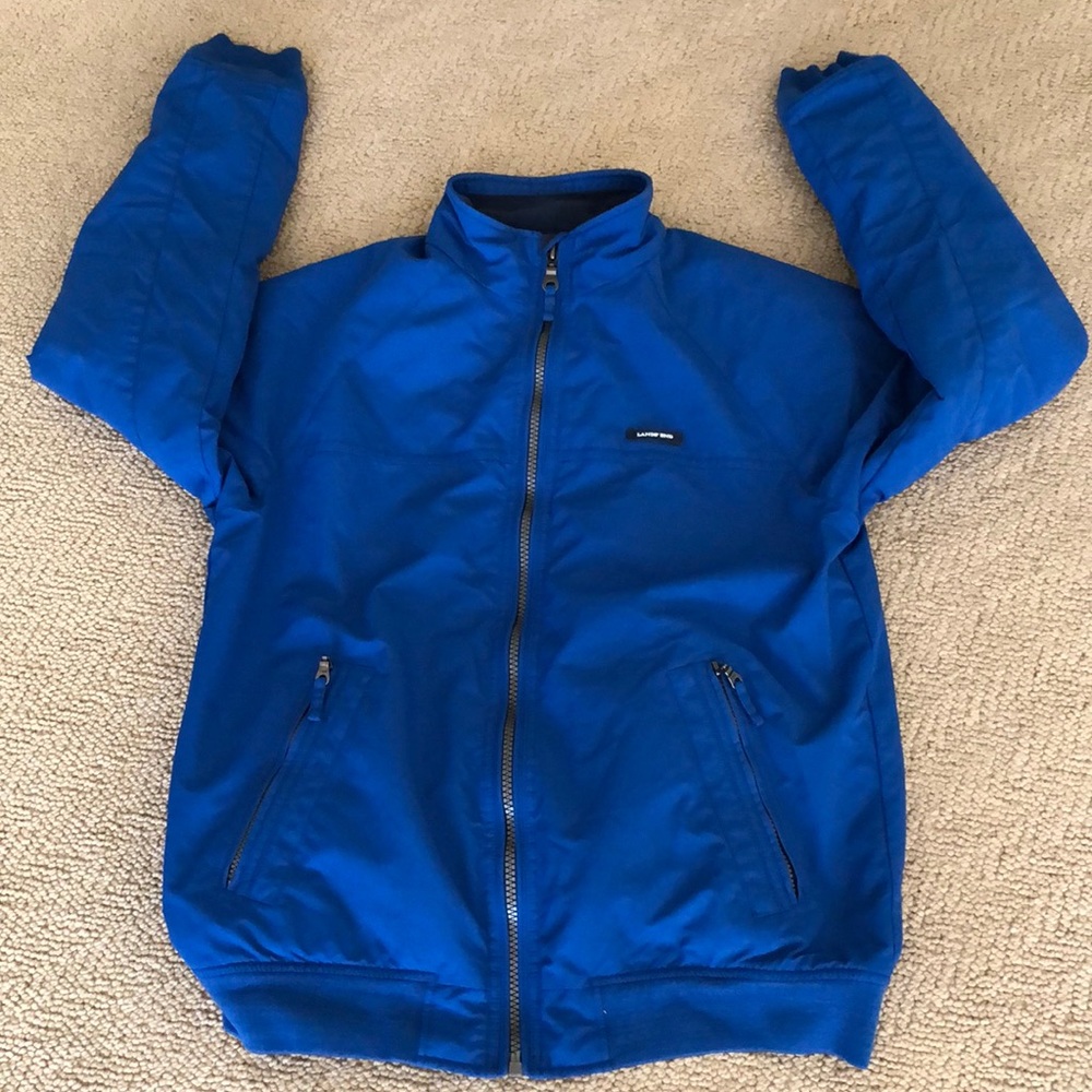 Lands End mens royal blue fleece lined poly shell jacket